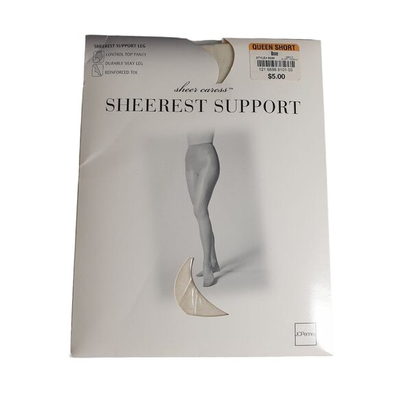 Sheer Caress Queen Short Sheerest Support Control Top Pantyhose Reinforced Toe - Picture 1 of 2